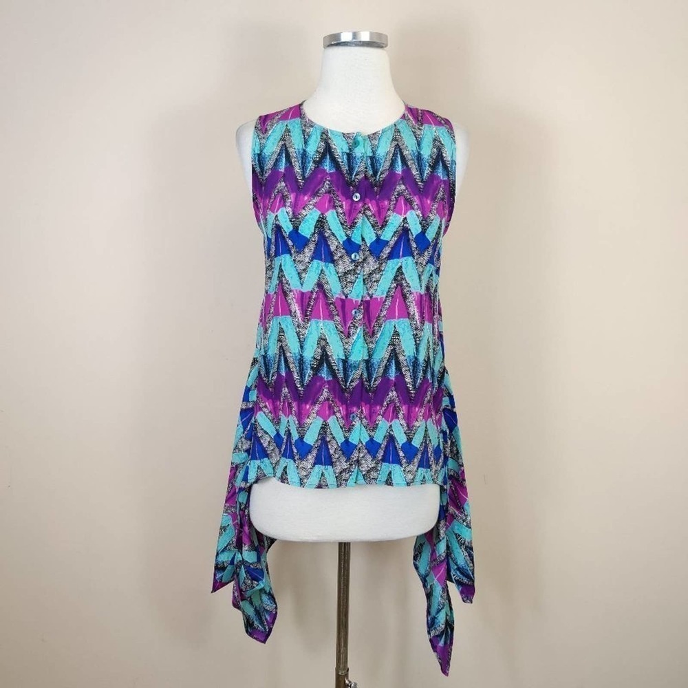 See by Chloe Silk Geometric Tank‎ Shark Bite Hem